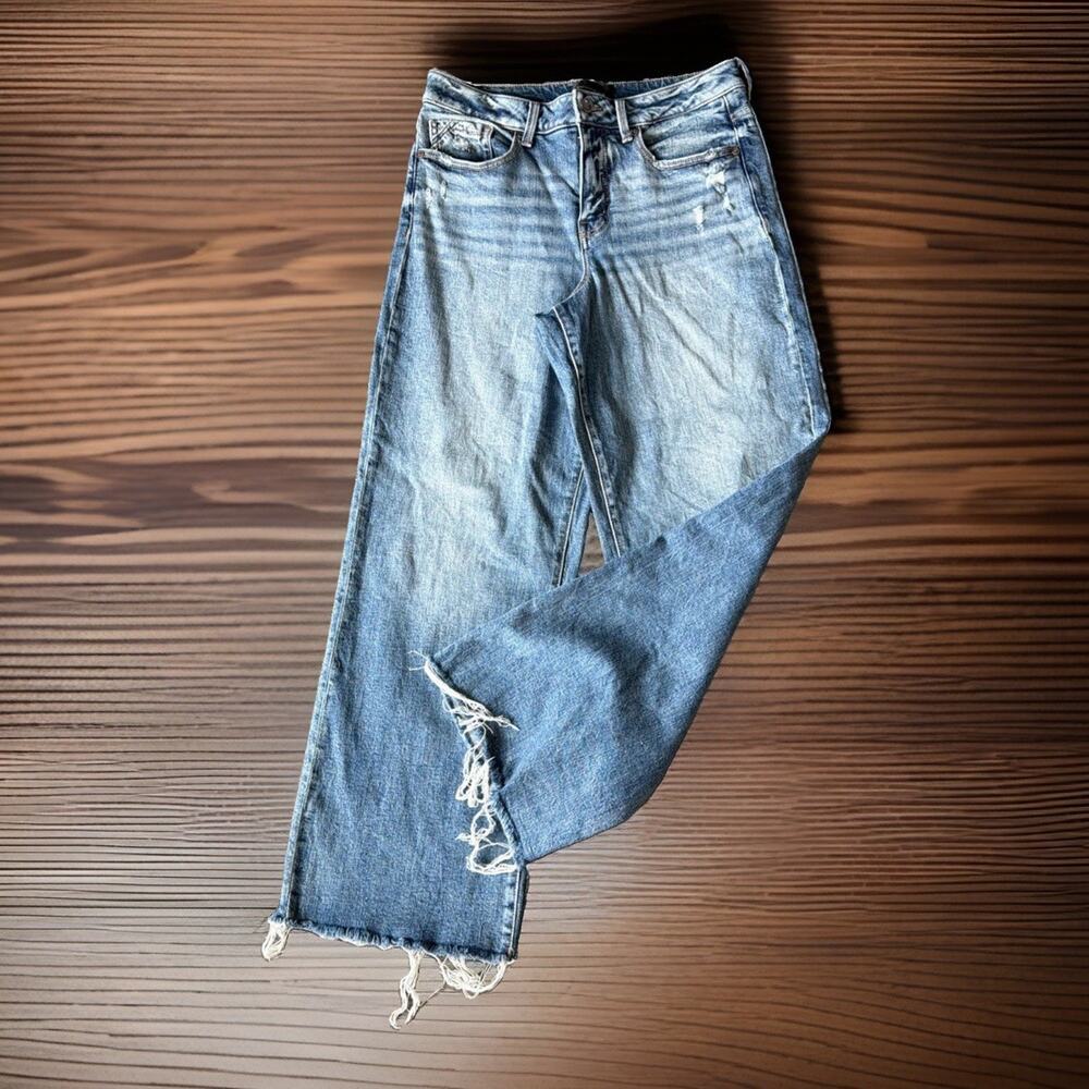 Buckle Black Fit No 35 Jeans 29x28 Grunge Cropped Wide Leg Distressed Raw Hem
